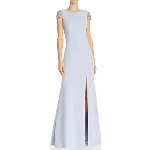 Eliza J Womens Purple Embellished Cap Sleeve Formal Dress